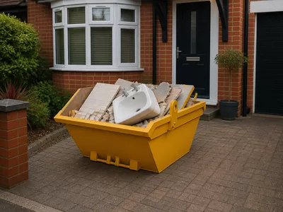 Mini skip delivered on a driveway