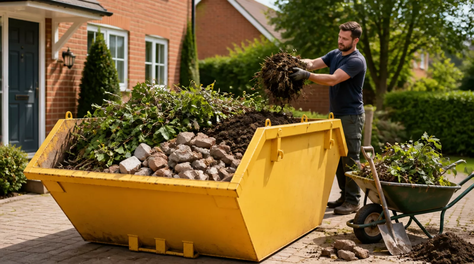 A mini skip being used for a garden clear-up project in Peterborough