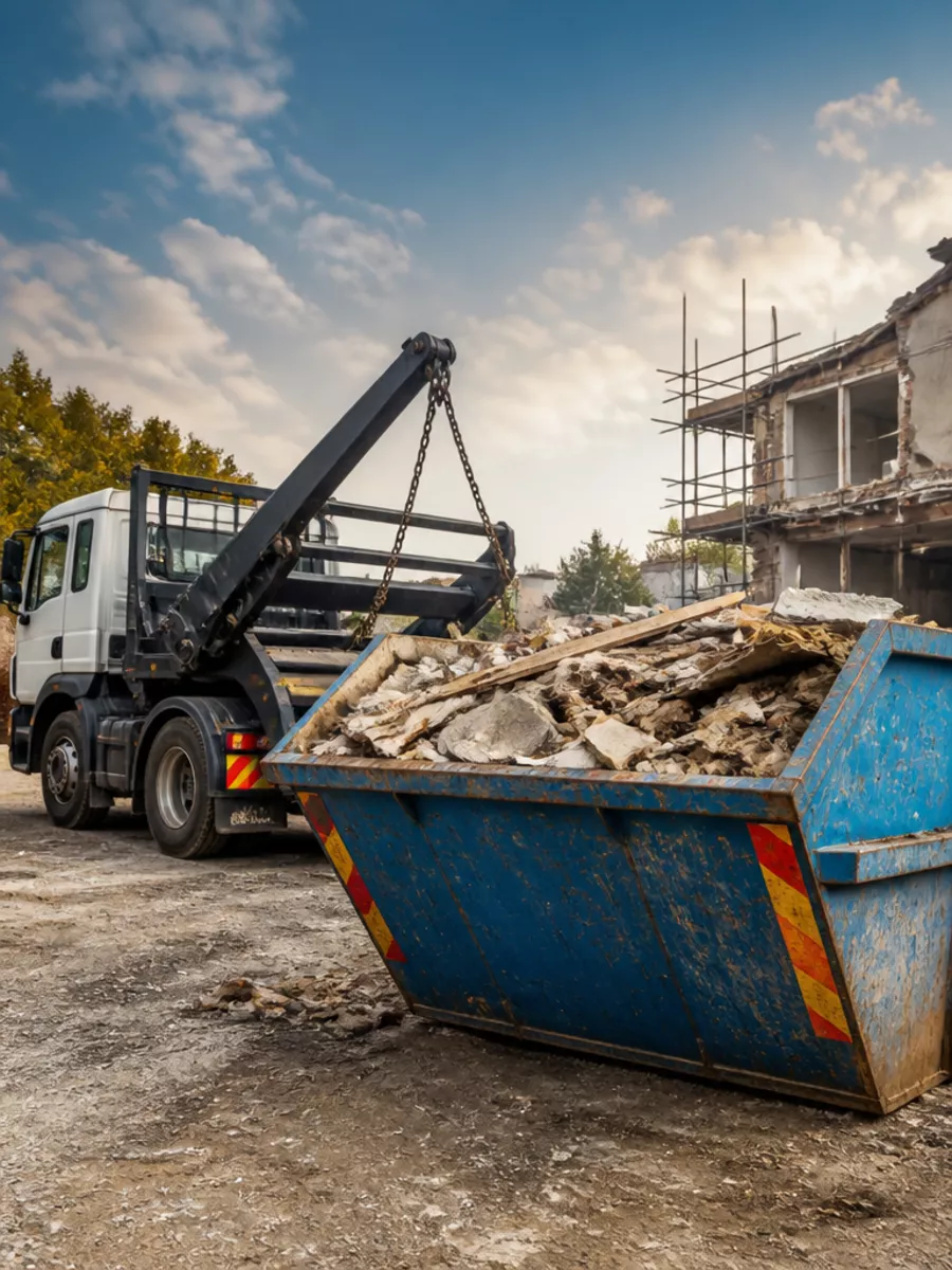 A skip being delivered to a customer's property