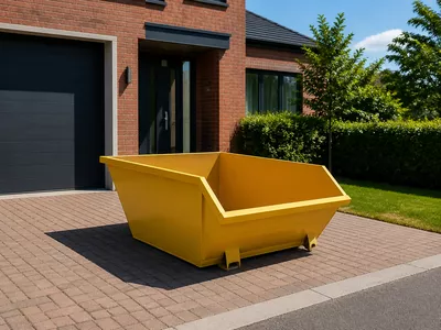 Empty skip delivered to a driveway