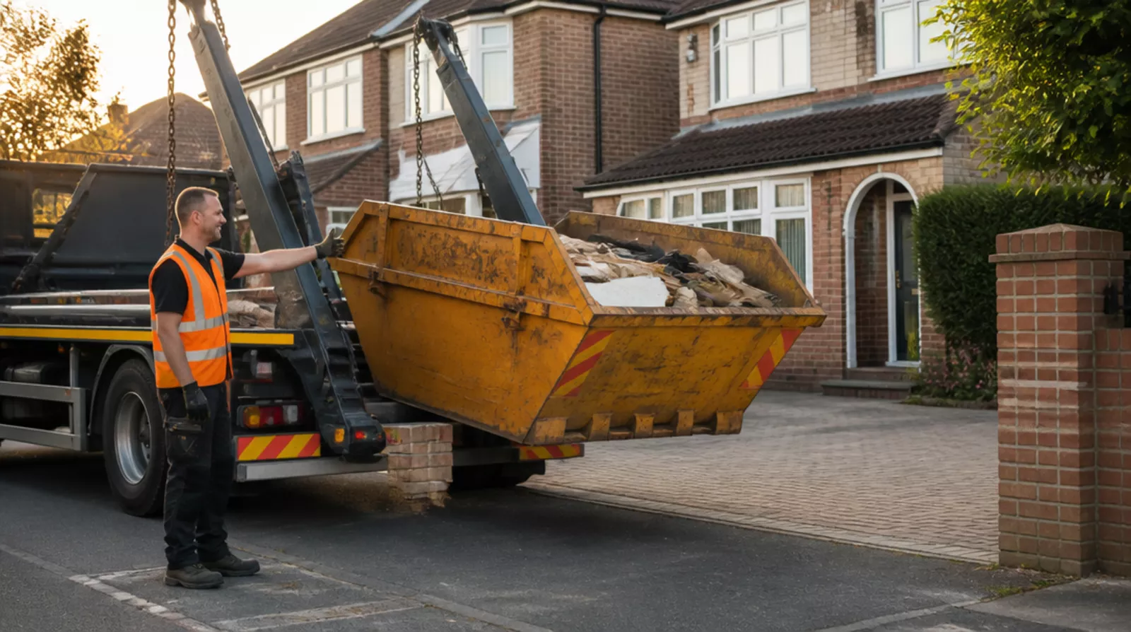 Mini skip being delivered to a driveway in Stanground