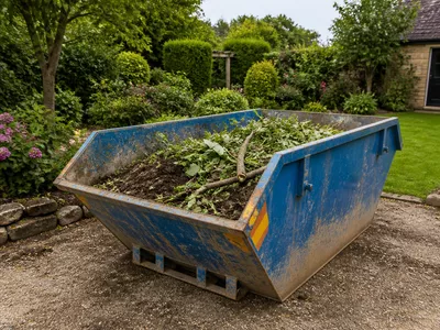 Midi skip ready for garden waste in Stilton